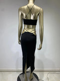 Red Black Color Women Sleeveless Sexy Strap V-Neck Keyholes Bodycon Long Bandage Dress Fashion Celebrate Nightclub Party Dress
