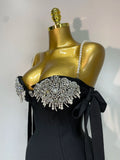 Women Sexy Backless Pearl Diamonds Crystal Bodycon Bandage Dresses Celebrity Elegant Evening Party Club Dress Vestido