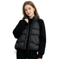 Women Cropped Puffer Jacket Stand Collar Cable Knit Sleeves Patchwork Zip Up Lightweight 2026 Lady Quilted Winter Warm Outerwear