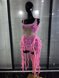 Pink Mesh Ruffles Women Sleeveless Sexy Shining Rhinestones Bodycon Mini Dress Celebrate Bar Singer Birthday Photoshoot Wear