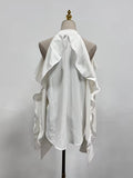 Solid Spliced Button Loose Shirts for Women Lapel Long Sleeve Temperament Minimalist Shirts Female Fashion