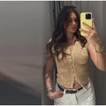 Hollow Out Women's Top Knitted Short Sleeve Stand Collar Cropped Top Daily Casual Wear Y2K Style New Arrival 2026 Summer