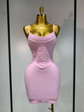 Women Sexy Backless Pink Orange Bodycon Mini Bandage Dress Simple Elegant Evening Party Luxury Birthday Nightclub Prom Dress