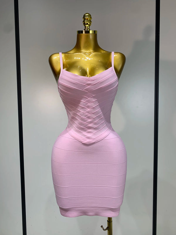 Women Sexy Backless Pink Orange Bodycon Mini Bandage Dress Simple Elegant Evening Party Luxury Birthday Nightclub Prom Dress