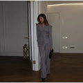 Women Solid Lapel Neck Top Pant Suit Set Elegant Full Sleeve Single Breasted Slim Coat Leg Loose Pants Suit Lady New Chic Sets