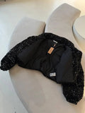 Womens Black Sequin Puffer Coat Zip Up Stand Collar Pockets Warm Jacket Fall Winter Party Club Streetwear Trendy Lady Cozy Wear