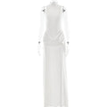 Elegant White Turtleneck Long Dress Sexy Women's Casual Pleated Slit Maxi Dresses Evening Party Prom Black Summer Holiday 2026