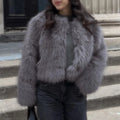 Winter Sweet Pink Cropped Faux Fur Coat Women Streetwear Ins Chic Girls Fluffy Fox Fur Jacket Female