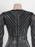 Sparkle Black Rhinestone Long Pants Jumpsuits Womens Autumn Long Sleeve Crystal Rompers Nightclub Outfits Clubwear