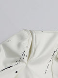 Ink Splashing Print Fashion Blazer for Women Notched Collar Long Sleeve Hollow Out Design Loose Coat Female Autumn