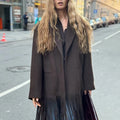 Solid Spliced Tassel Coat for Women Lapel Long Sleeve High Waist Temperament Minimalist Trench Female Fashion New