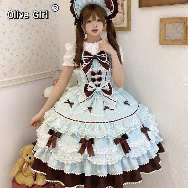 Olive Girl Dramatic Lolita Dress for Ren Faire 2026 Fairycore Photoshoot Everyday Wear S-XL XS-3XL Plus Size Dramatic Silhouette Romantic Cottagecore Editorial Not Costume Lolita Dress Chinese Heritage Fashion Women