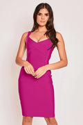 Sexy Fuchsia Cross Bandage Dress 2023 Spring For Women Tight Girl Quality Bodycon Dress Office Lady Slim Vestido Elegant