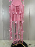 Elegant Pink Strapless Sexy Long Tassel Bandage Dress Women Celebrity Evening Party Luxury Birthday Cocktail Dress Stage Wear