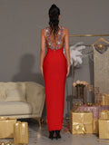 Sexy Backless Diamond Chain Design Bandage Maxi Long Dress 2026 Women'S Sleeveless Bodycon Celebrity Dinner Party Gowns