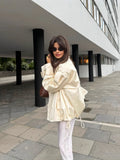 French Retro Windbreaker for Women Lapel Shoulder Pud Long Sleeve Spliced Buttons Loose Basics Coats Female Trendy