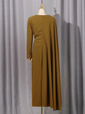 Fashion Temperament Maxi Dress for Women O Neck Spliced Shawl Long Sleeve High Waist Spliced Zip Evening Dress Female Autumn