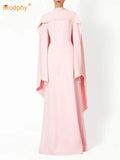 Evening Dresses Long Sleeves O Neck Slim Maxi 2026 Women Dinner Party Gowns With Shawl Pearls Elegant Wedding Robes Lady
