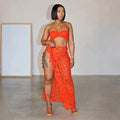 Women Sexy Lace Bikinis Sets Summer Vacation Beach Holiday Swimwears Bra+underwear + Skirts 3-piece Sets Night Club Outfits