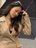 Women Shiny Khaki Blazer Mini Dress V Neck Double Breasted Long Sleeve Slim Waist Formal Cocktail Prom 2026 New Chic Hot Gowns