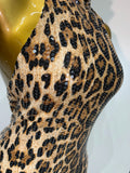 Women Sexy Sleeveless Halter Backless Leopard Sequin Mermaid Maxi Long Dress Bodycon Evening Party Celebrity Elegant Dress