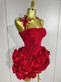 Fashion Cocktail Elegant Luxury Birthday Party Red Black Bandage Outfit Women Sexy Halter Prom Gown Celebrity Club Two Piece Set