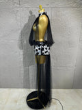 Women Sheer Mesh Rhinestone Skirt Long Tulle TrainSexy Costume For Club Party Stage ShowEvening Performance Events