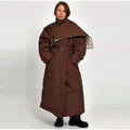 Detachable Triangle Shawl Long Puffer Coat Stand Collar Waist Tie Belt Button Solid Loose Women Coats 2026 Winter Commute Outfit