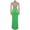 New Women's Hemp Rope Maxi Dress Sexy Criss Cross Cut-Out Halter Neck Backless High Slit Party Dresses Birthday Outfits