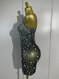 Women Evening Party Luxury Birthday Nightclub Stage Performance Wear Sexy Mesh See Through Sparkly Rhinestone Mini Bodycon Dress
