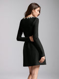 Elegant Mini Square Collar Diamond Evening Dress Short A-Line Long Sleeves White Pocket Princess Prom Gowns 2024 New