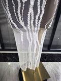 White Shining Rhinestones Women Sexy Off the Shoulder Mesh See Through Bodycon Long Dress Nightclub Party Performance Costumes