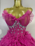 Sparkly Diamonds Mesh Sexy Top and Mini Skirt Two Piece Set Eveing Birthday Party Club Bar Performance Stage Drag Queen Costumes