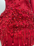 Sparkly Crystal Chains Pearls Long Sleeve Mini Dress 2025 Women Birthday Evening Party Nightclub Outfit Singer Wedding Costume