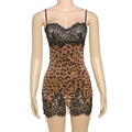 Sexy Lace Leopard Mini Dress Elegant Women's Slip Strap Patchwork Short Bodycon Dresses Evening Party Summer Wild Styles Club