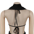 Women's Ruched Pant Set Brown Halter Crop Top And Flared Trouser Two-Piece Set Elegant V-neck Design Cut-Out Club Outfits