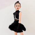 Olivegirl Girls Latin Dance Dress Children's Performance Costume Competition Sleevesless Ruffle Tutu Skirt Rumba Tango Dance