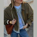 Women's Faux Suede Cropped Bomber Jacket Lapel Collar Zipper Loose Autumn Winter Casual Streetwear Vintage Coat 2026 New