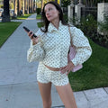 Fashion Polka Dot Print Jacket Coat Women's Stand Collar Long Sleeved Workwear Coat Ins Hot Short Casual Female Jackets