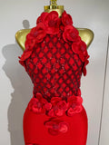 High Quality Birthday Party Dresses Black Red Beaded Flower Mesh Patchwork Long Bandage Dress Celebirty Prom Evening Club Wear