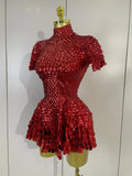 Sparkly Sequins Bodysuit Short Dress Women Sexy Nightclub Dancer DJ Stage Performance Wear Luxury Birthday Party Festival Outfit