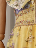 Luxurious Party Folds Design Draped Dress for Women V Neck Flying Sleeve Tunic Floral Printing Vintage Midi Dresses Female