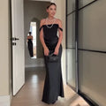 Satin Mermaid Maxi Dress Women Shoulder Pad Cutout Stand Collar Ruched Bodycon Evening Gown Wedding Prom New Hot Luxe Gowns 2026