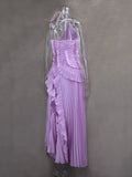 Women'S Irregular Pleated Slim Chiffon Long Dress Sexy Backless Ruffle Fashion Party Prom Elegant Evening Gown 2025 New