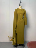 Fashion Temperament Maxi Dress for Women O Neck Spliced Shawl Long Sleeve High Waist Spliced Zip Evening Dress Female Autumn