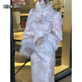 Autumn and Winter Thick Style Gentle Wool Cheongsam Dress Qipao Dress Pink Flower High-end Women'sTraditional Chinese Clothing