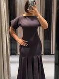 Elegant Patchwork Maxi Dress Women Solid Round Neck Short Sleeve Slim Fit Gowns Lady 2026 New Basic Evening Casual Summer Robes