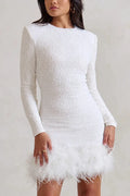 Solid Spliced Sequines Slimming Dresses for Women O Neck Long Sleeve Temperament Dress Female Fashion New