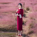 Red New Chinese Suzhou Long sleeved Cheongsam Winter Thick Improved Young Women's High end New Year's Worship Dress Qipao Dress