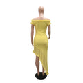 Sexy Irregular Mushroom Edge Off Shoulder Ruffle Midi Dress Women Asymmetrical Bodycon Summer Party Cocktail Maxi Dress